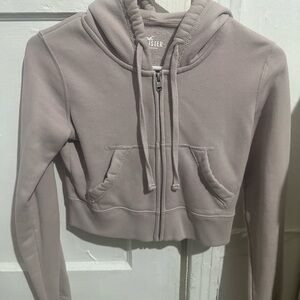 Hollister Cropped Zip Hoodie in Dusty Mauve